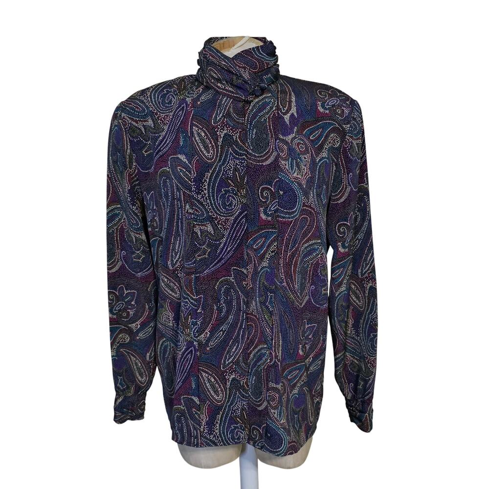 Vintage Paisley purple & teal patterned Nicole Blake women's long sleeve top 8P
